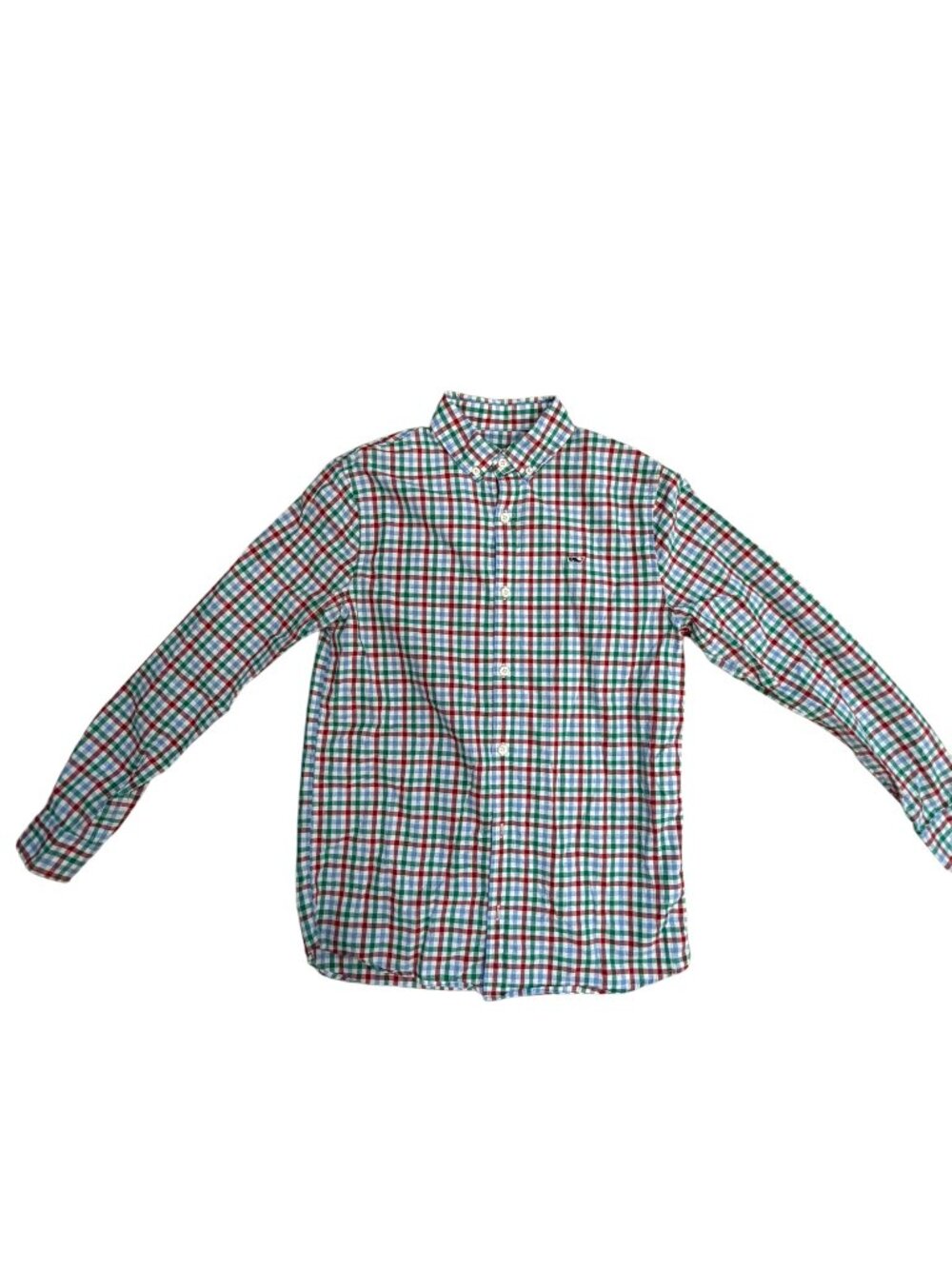 Vineyard Vines Boys Large 16 Plaid Button Down Shirt Red Blue Green Cotton EUC